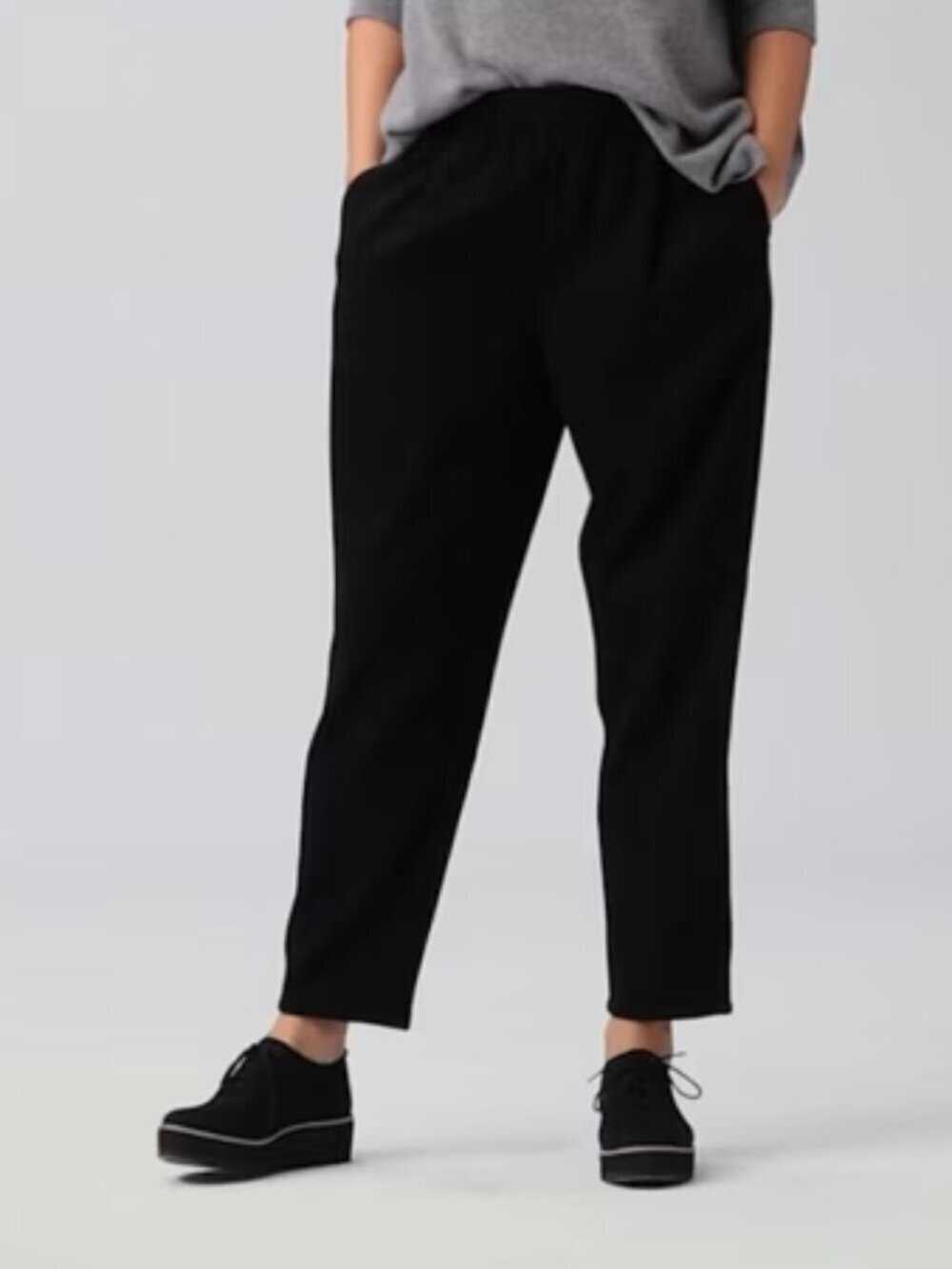 Eileen Fisher wool Flannel pants trousers black pleated ankle wide leg new Small